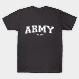 BTS Bangtan ARMY since 2020 varsity college text | Morcaworks T-Shirt